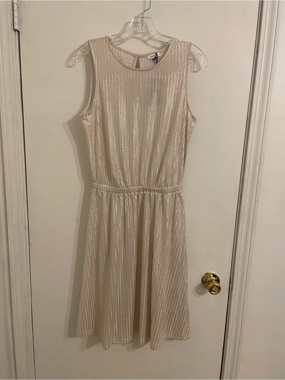 Sleeveless Cream Metallic-Stripe Formal Dress